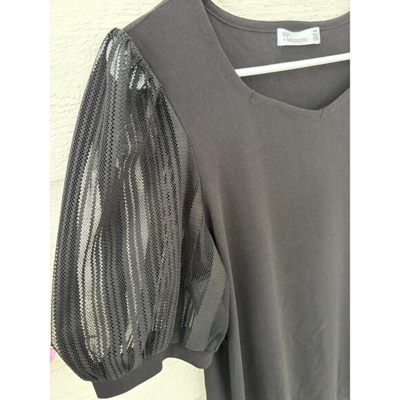 89th + Madison Black Puff Sleeve Blouse | Mesh Sleeves | Chic Dressy Top | M - Picture 5 of 8